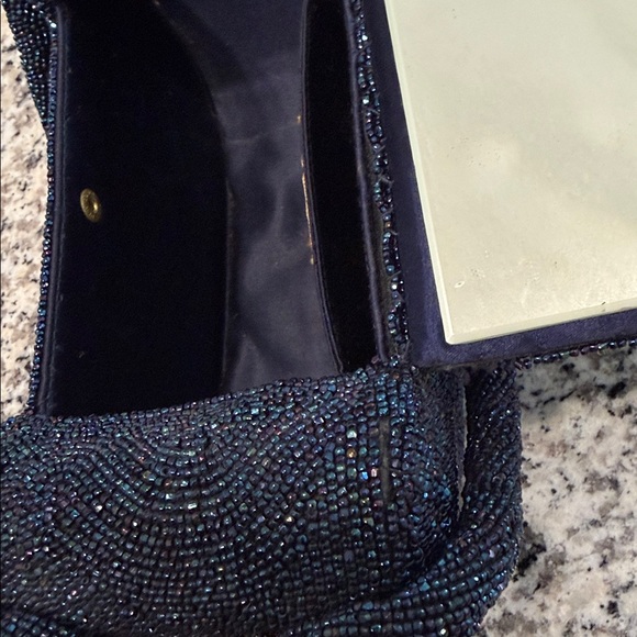 Vintage Navy Blue Beaded Evening Bag. K&G Charlet Box Purse